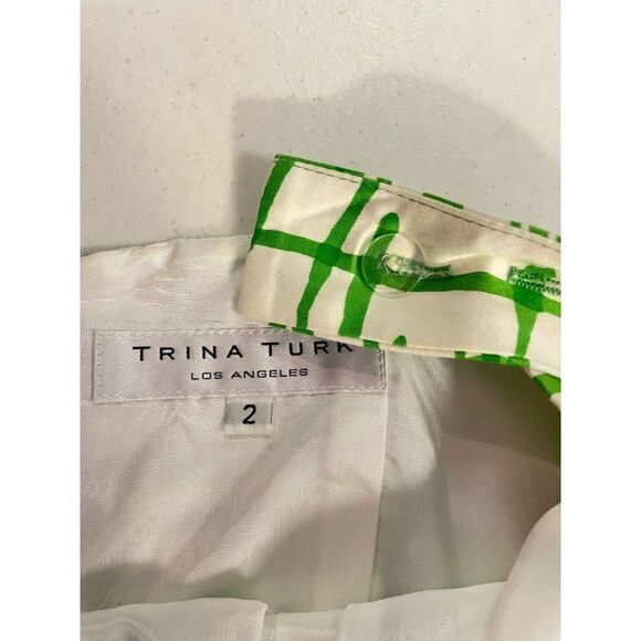 Trina Turk Green Print Cotton Silk Blend Dress - Picture 5 of 5